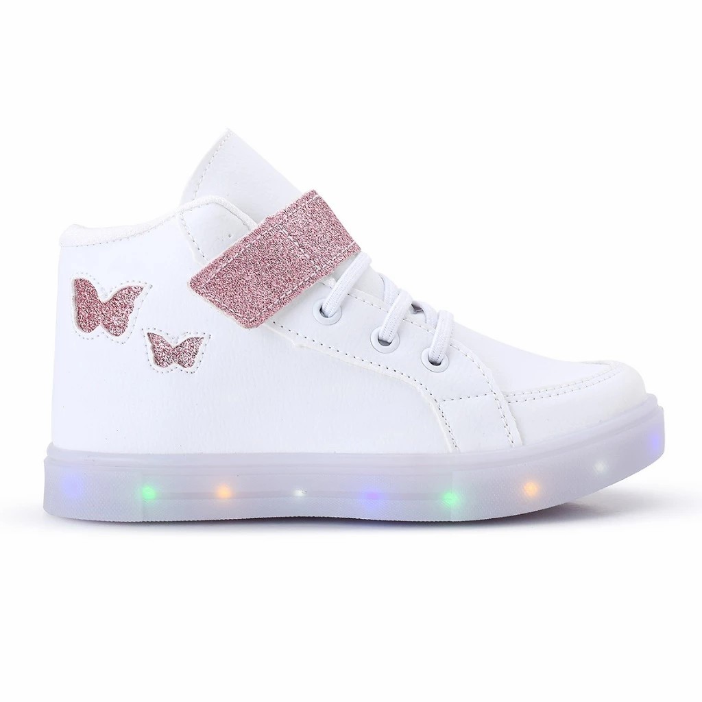 Tênis Infantil Feminino De Led Botinha Borboleta Cano Alto Barato