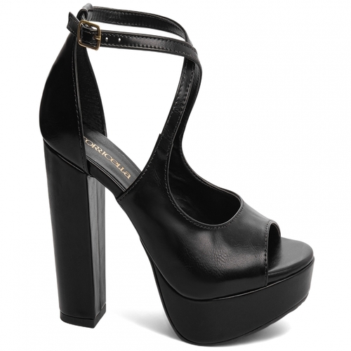 Sandália Meia Pata Napa Preto Salto Bloco com 11 cm