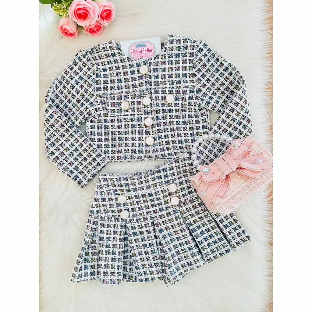 Conjunto Infantil Casaquinho + Short Saia Super Elegante