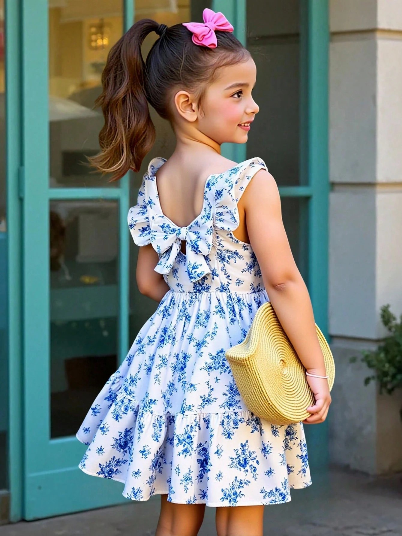 Vestido de Manga Curta com Estampa All-Over para Meninas