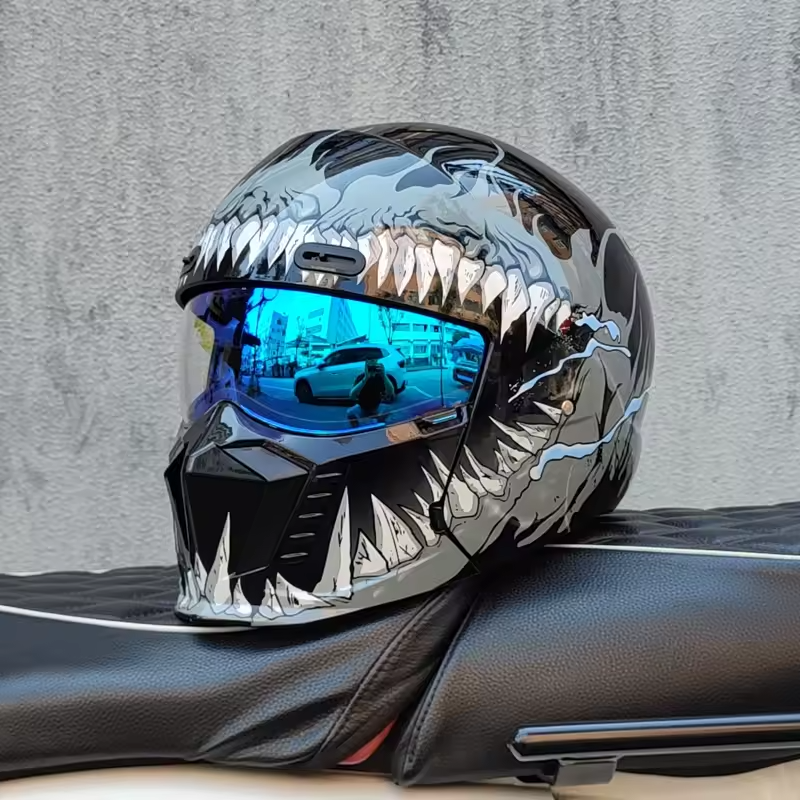Capacete de Moto Guerreiro Venom Preto Espelhado Estilo Esportivo