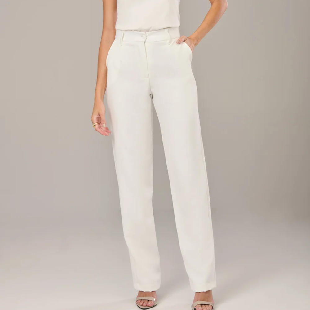 CALÇA WIDE LEG FORRADA MÔNACO OFF WHITE