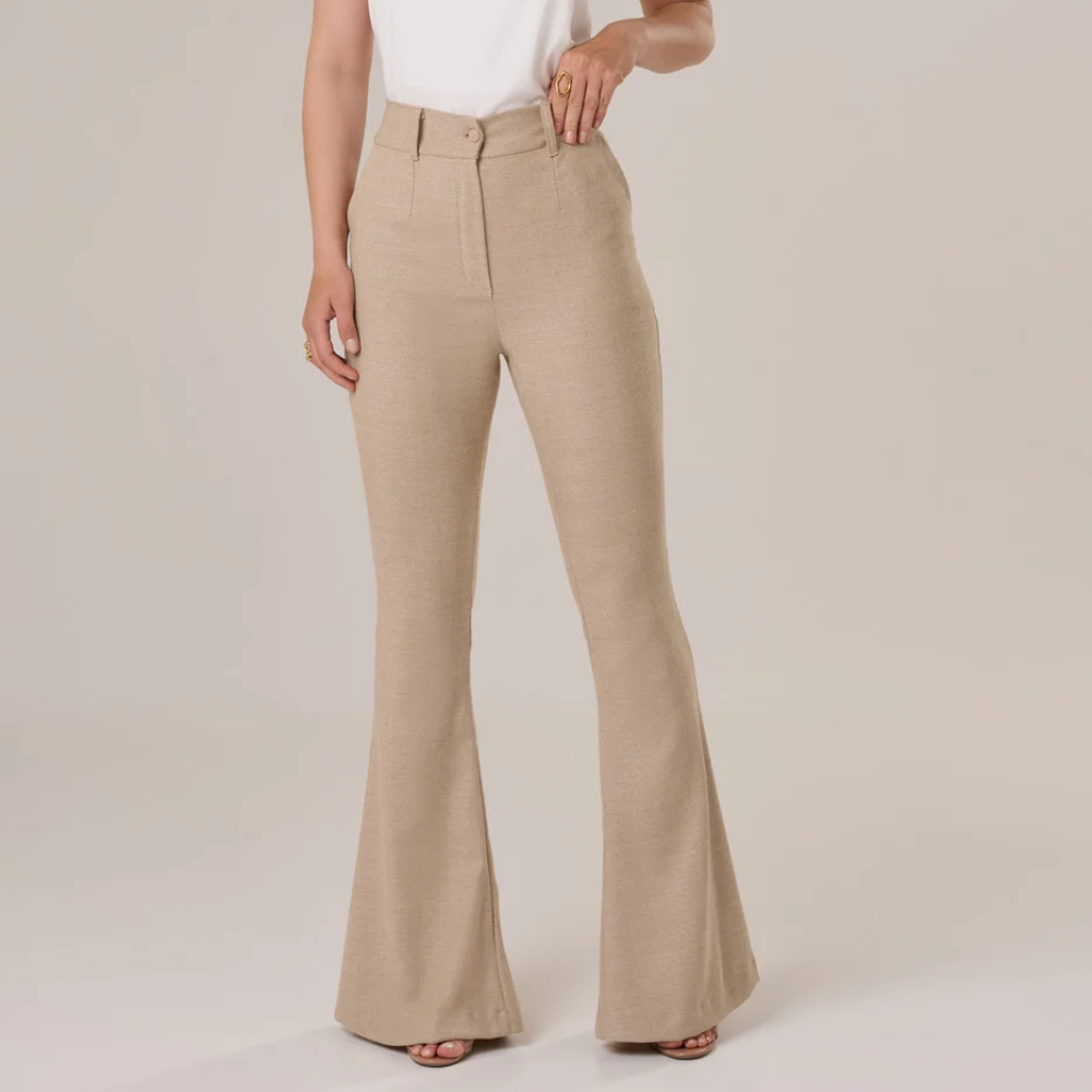 CALÇA FLARE EM CHEVRON GALES CRISTINA BEGE