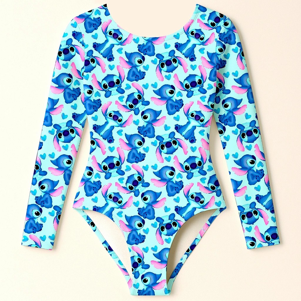 Maiô Infantil Menina Manga Longa Proteção Solar UV50+ Roupa de Praia Banho Natação Estampado Desenhos Infantis