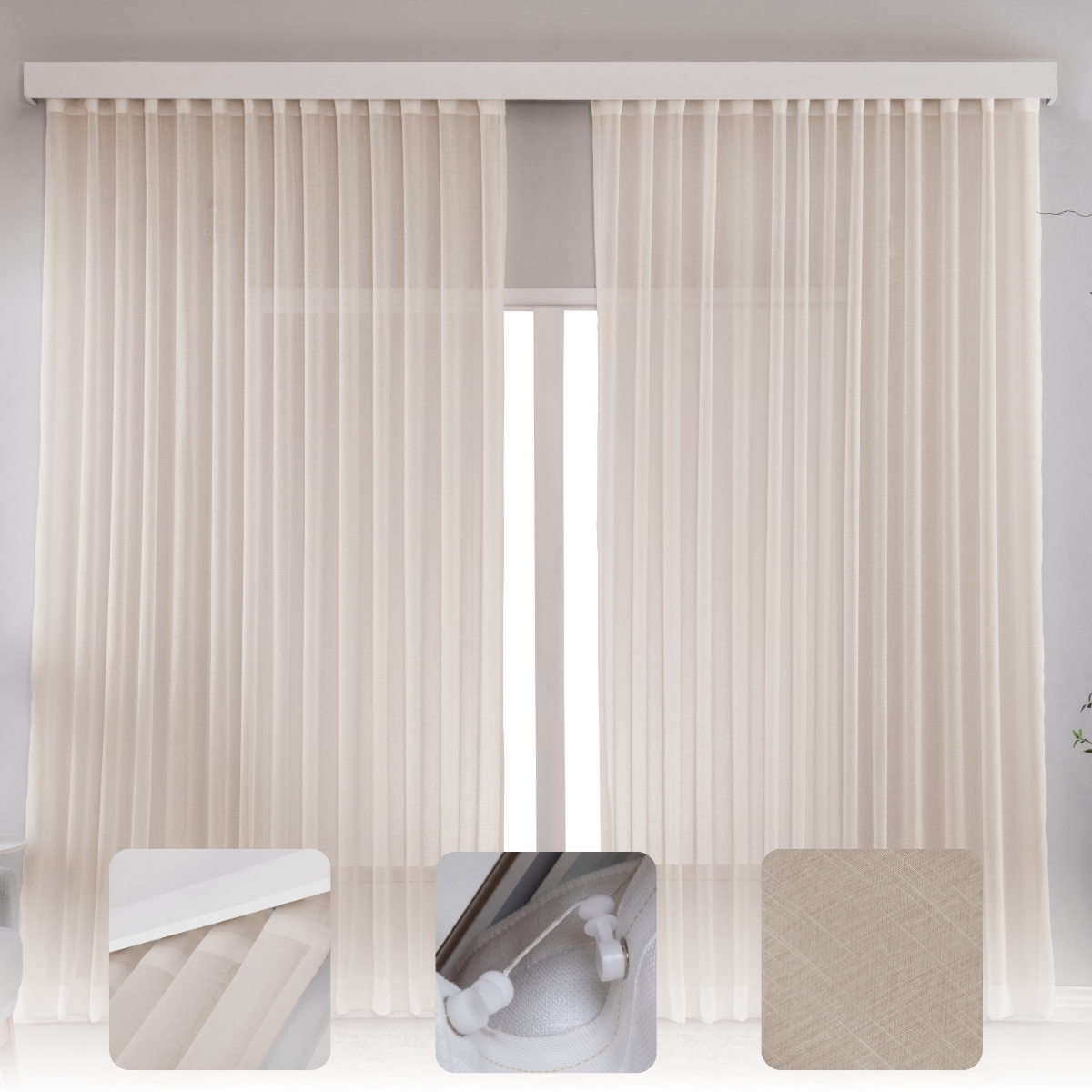 Cortina Voal Linho Sob Medida Trilho Suiço até 2,5