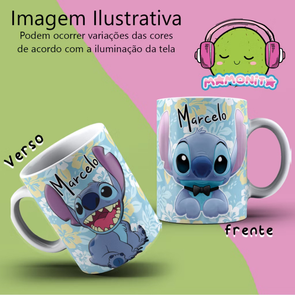 Caneca Xícara Personalizada Stitch Lilo Ohana Degradê Personagem Presente Criativo Aniversario