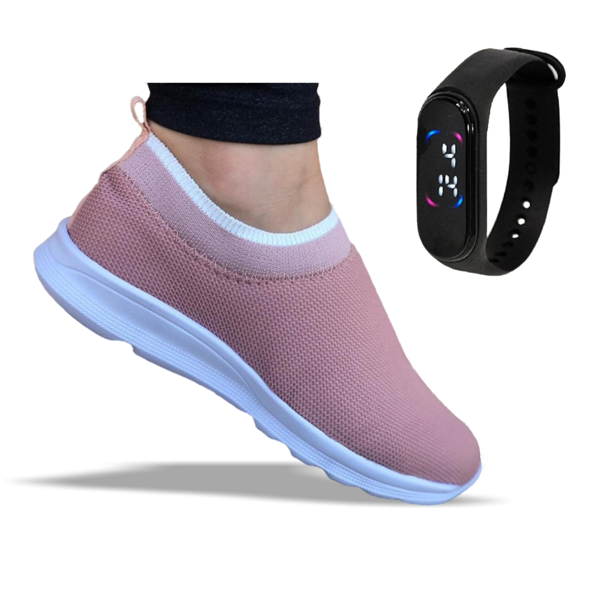 Tênis Meia Unissex Academia Corrida Caminhada Relógio