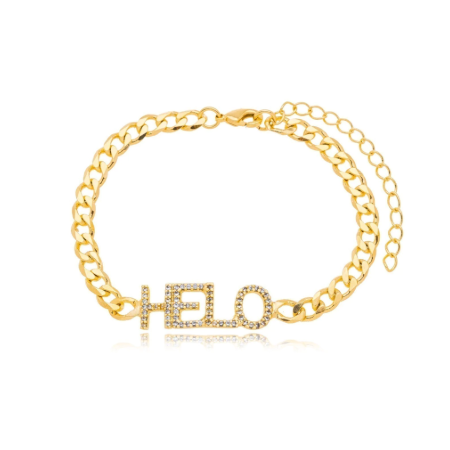 Pulseiras Elo Gourmet com Letras Cravejadas