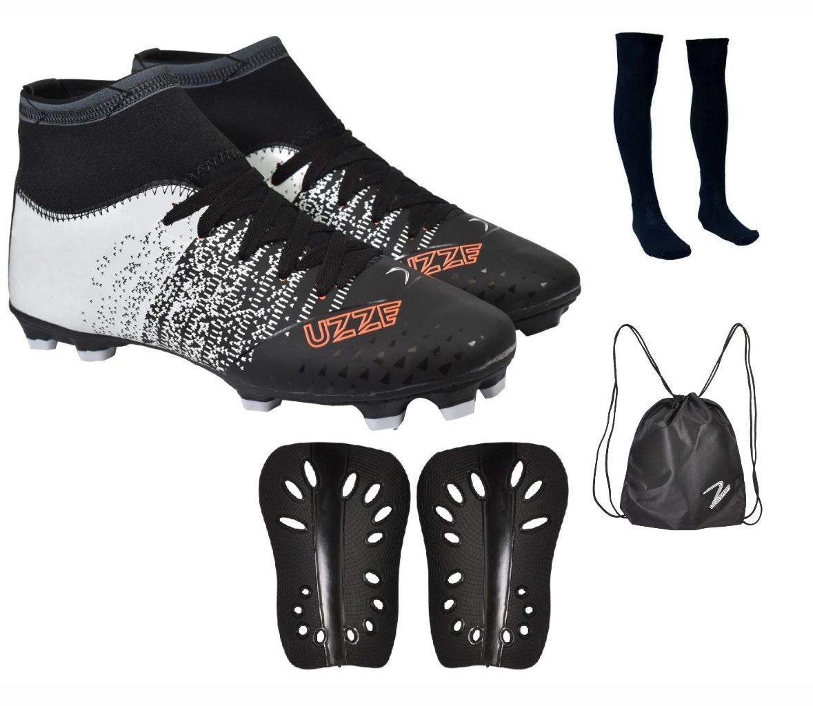 Chuteira Campo Botinha Cano Alto Adulto Meião Mochila Caneleira