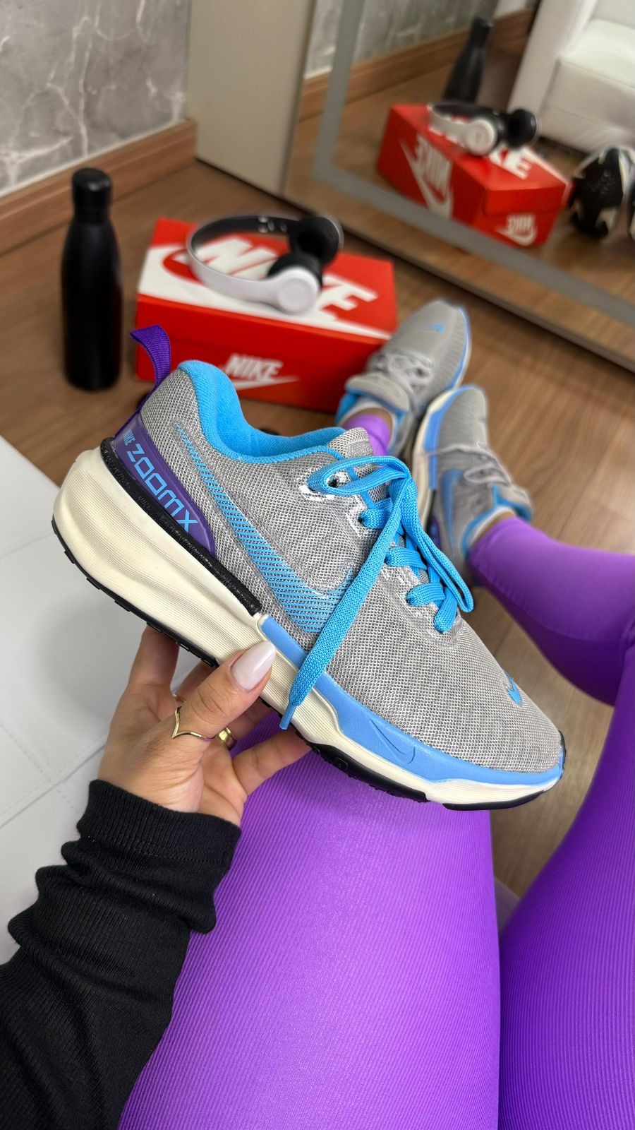 Nike Zoom Invincible Run 3 Feminino Prata Celeste Uva   Tênis Esportivo Academia