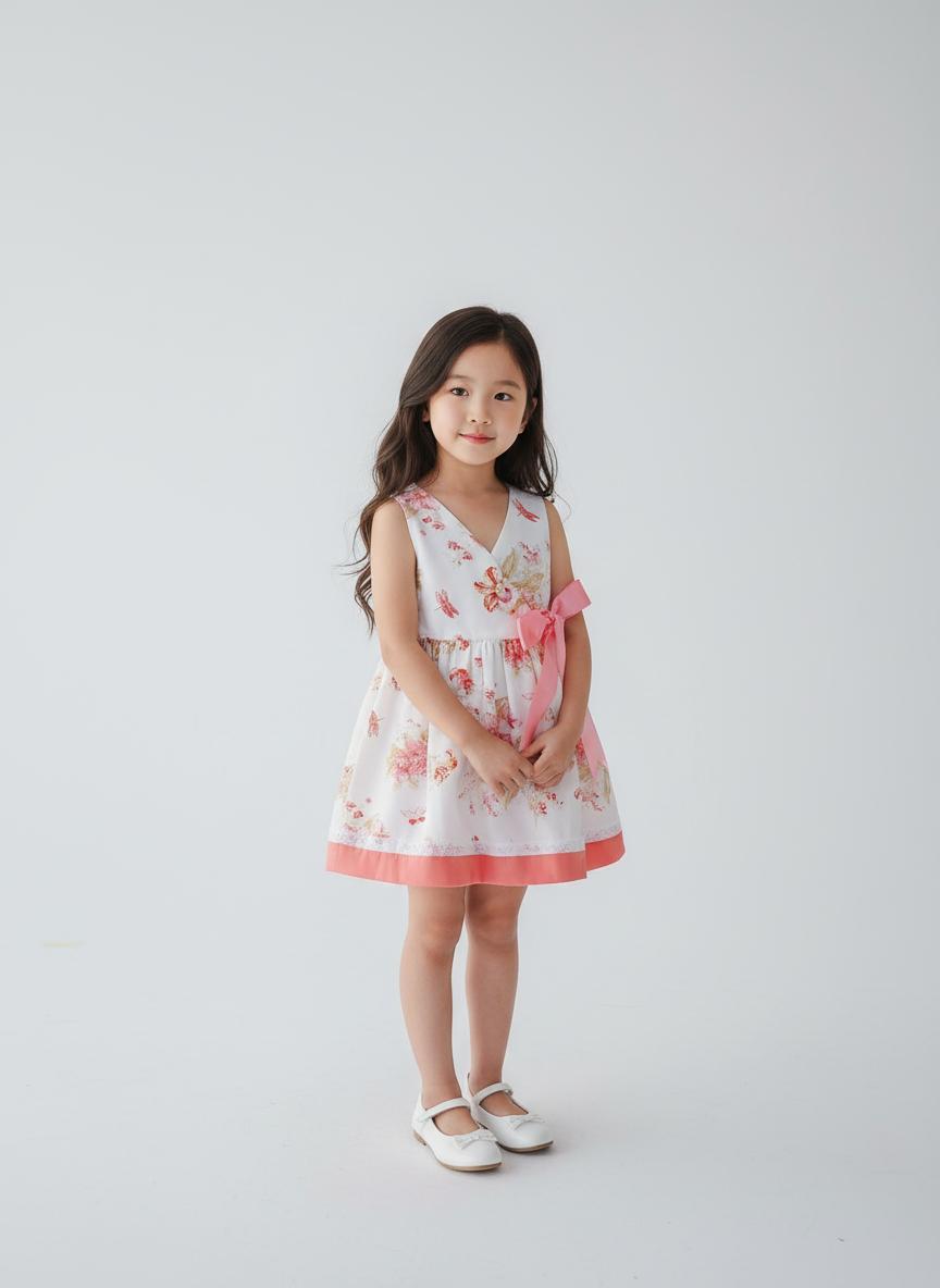Vestido Infantil Floral com Laço de Cetim