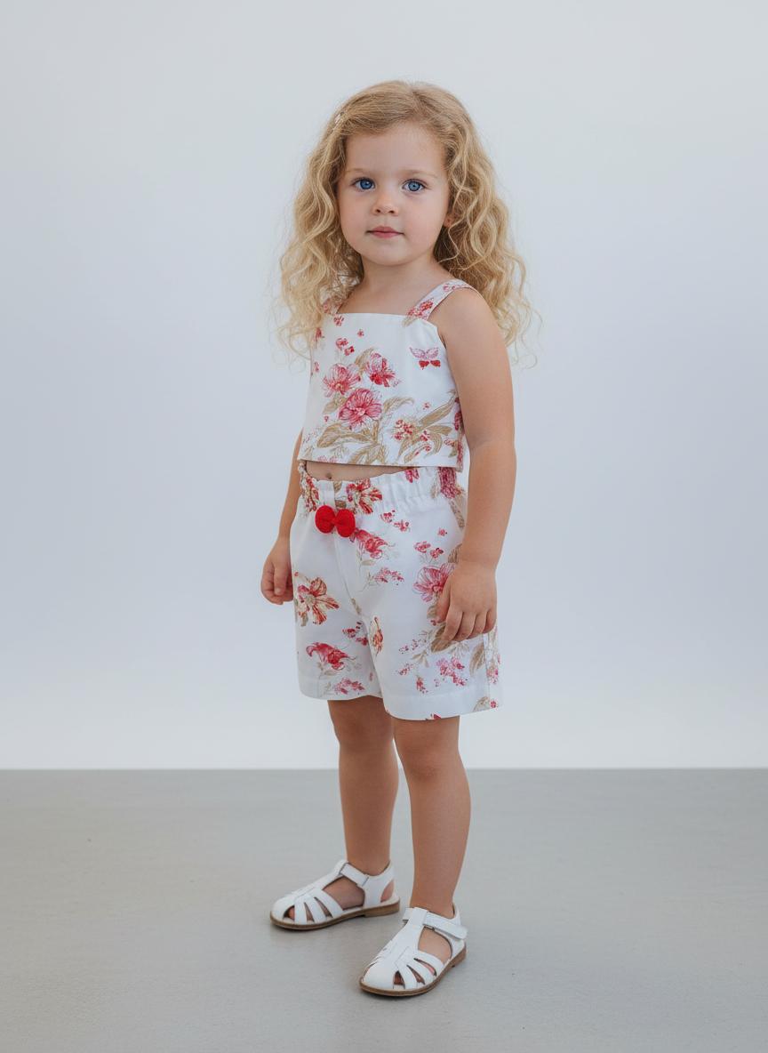 Conjunto Top e Shorts Floral Laços nas Costas