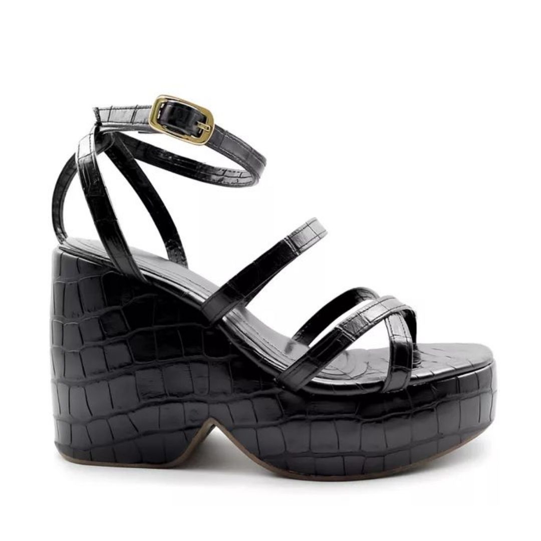 SANDÁLIA FEMININA ANABELA COM TIRAS 194002 - PRETO