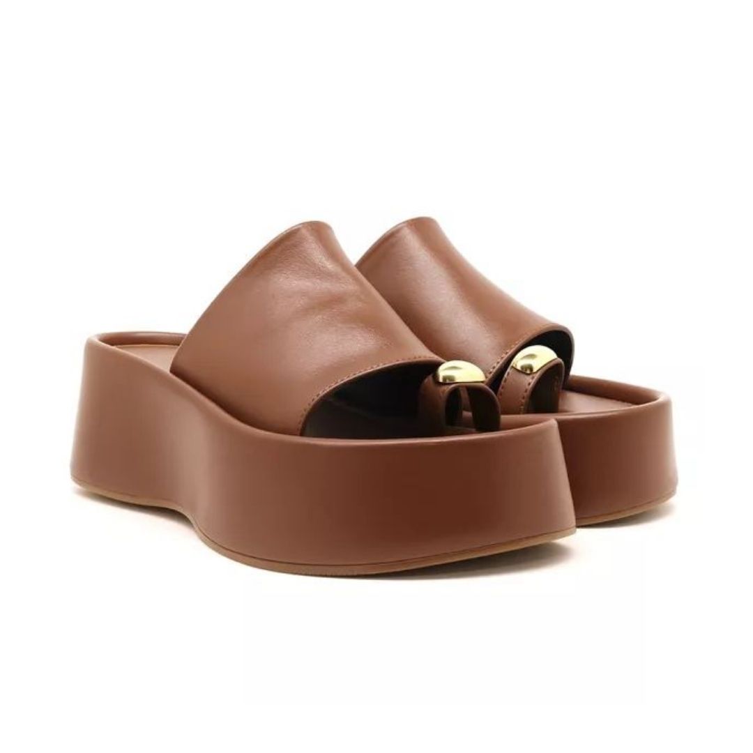 TAMANCO FEMININO FLAT PLATAFORMA SALTO ALTO 5001 - CACAU