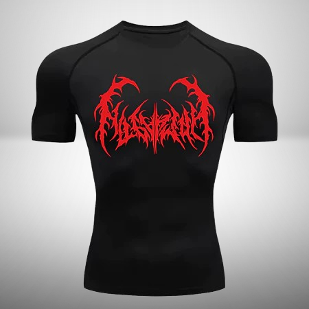 Camiseta Compressão Proteção Uv Estampada Na Frente Tecido Gelado Segunda Pele Manga Curta Cyber Tribal Dark Metal