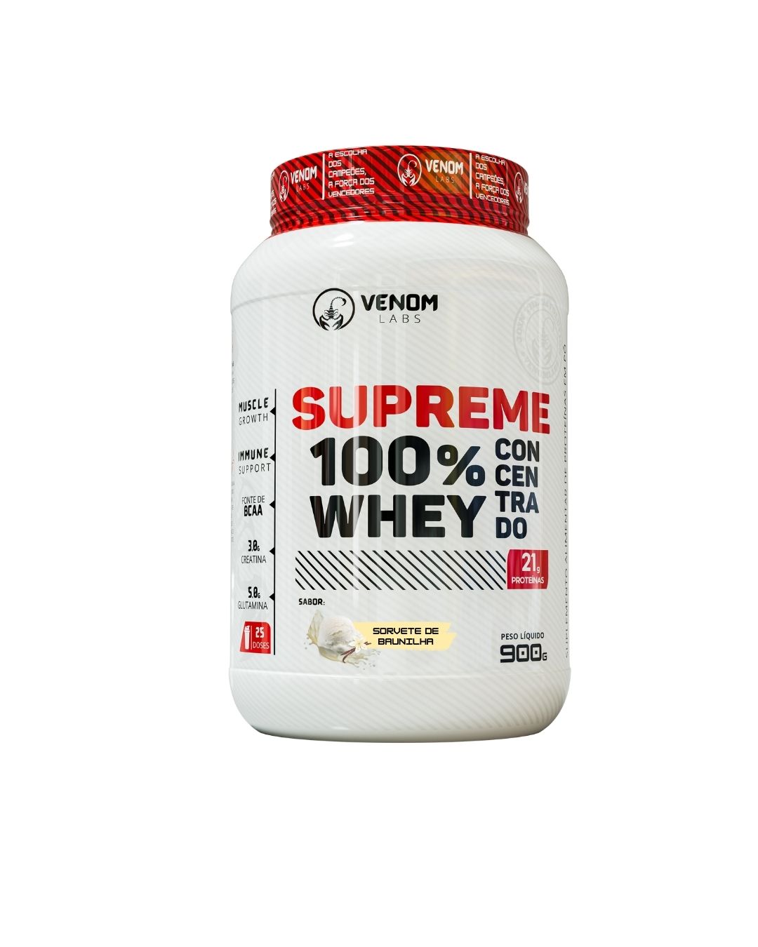 Pote Supreme Whey 100% Concentrado Venom Labs 900g   21g de Proteína e 3g Creatina
