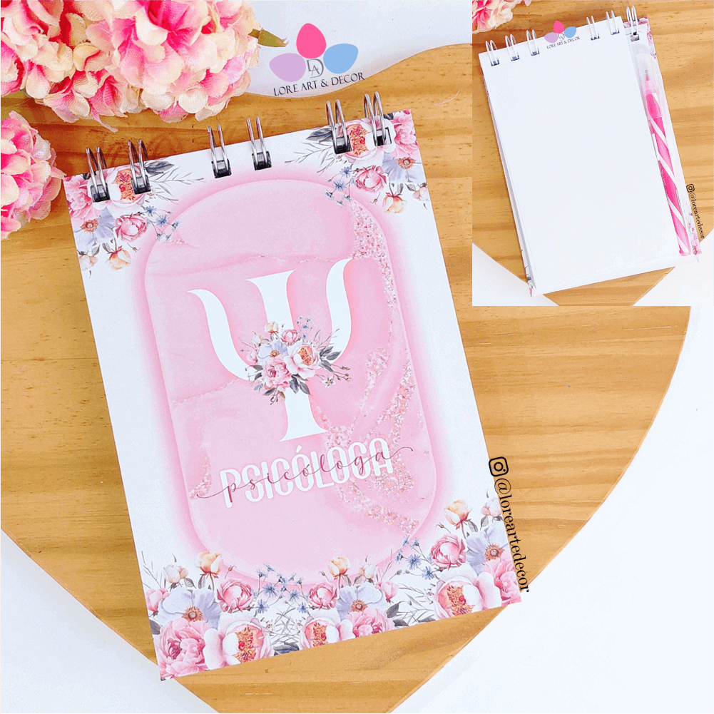 Bloco de Notas com Caneta Profissão Feminino Mármore Floral