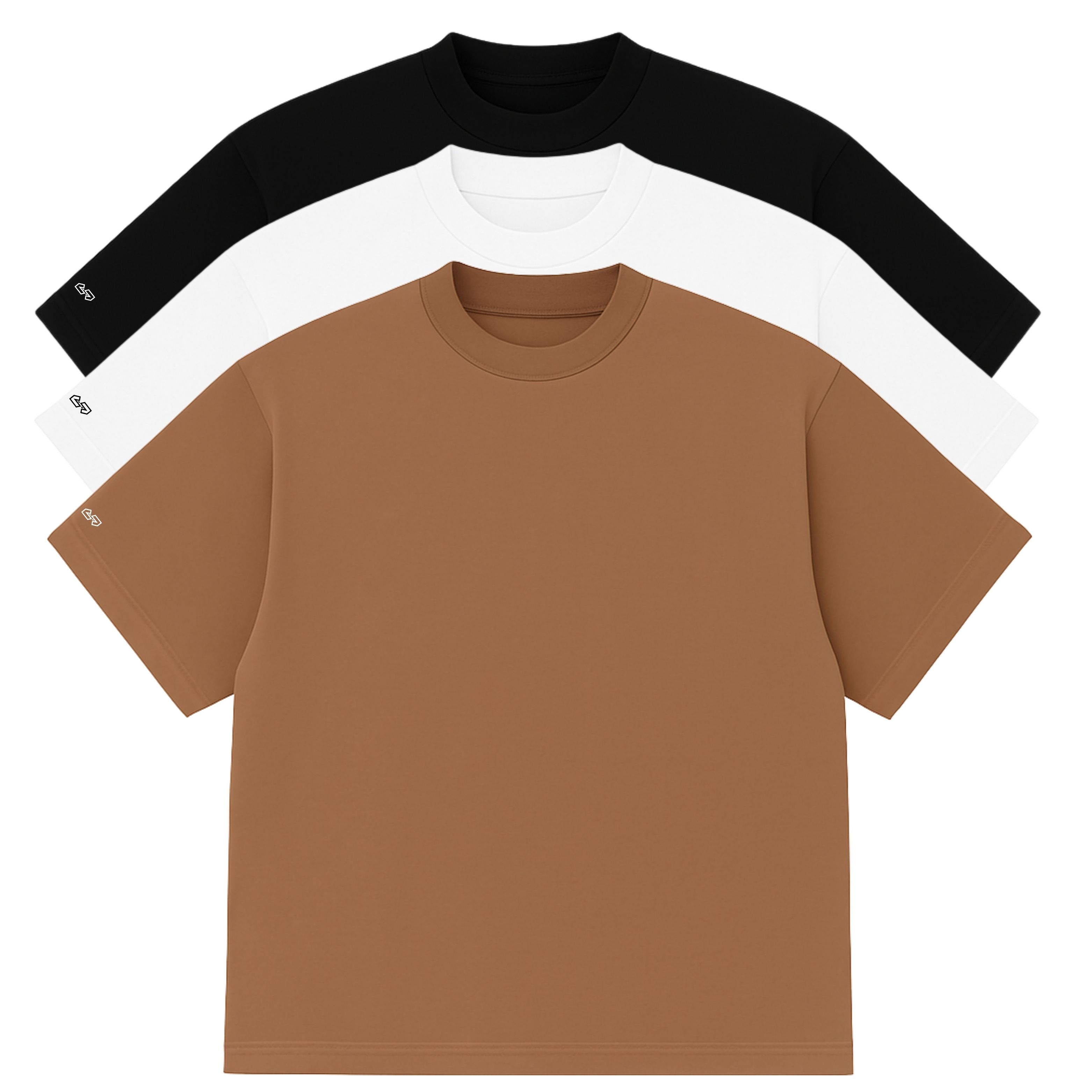 Kit com 3 Camisas Oversized Marrom, Branco e Preto