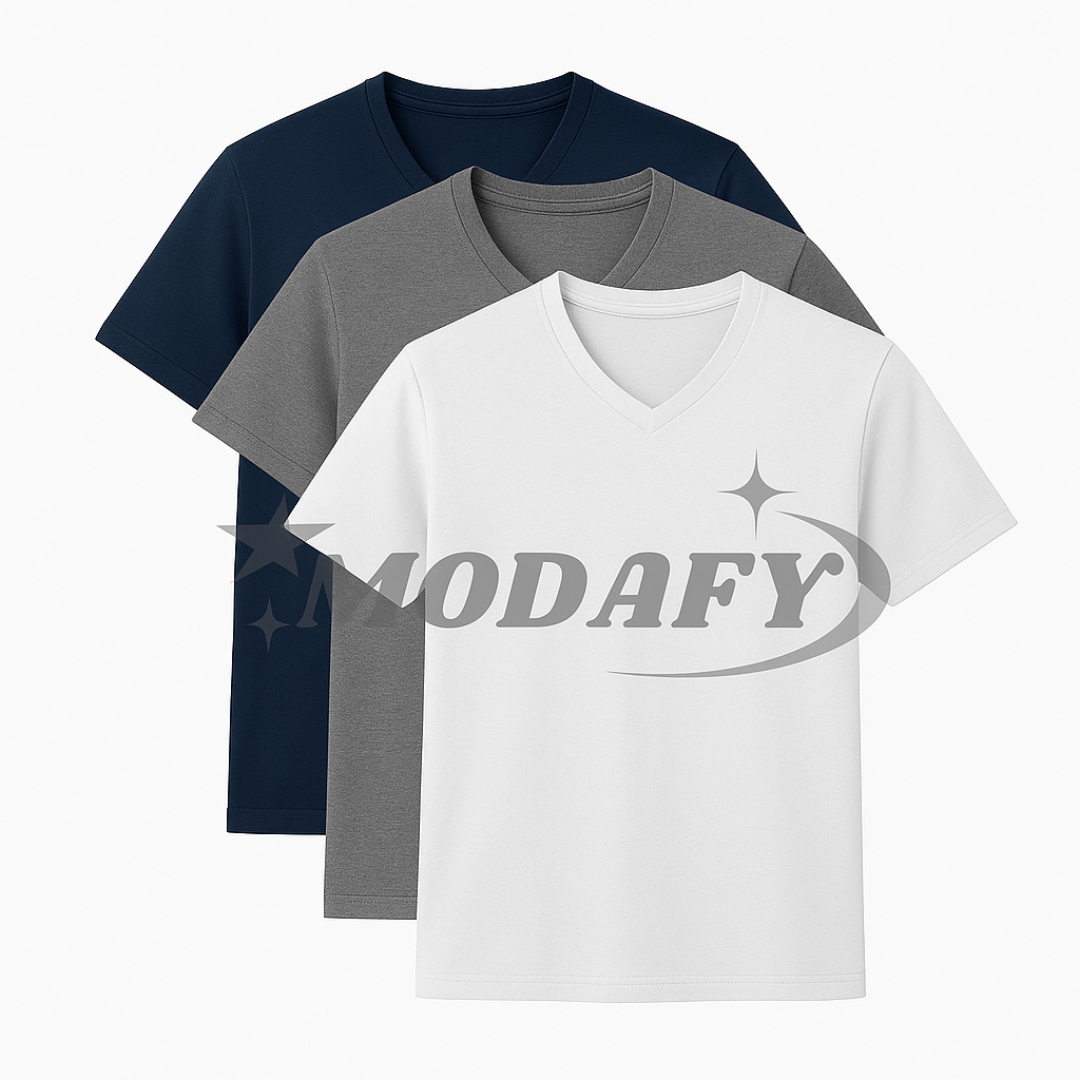 Kit 3 Camisas Gola V Modafy   Cores Sortidas