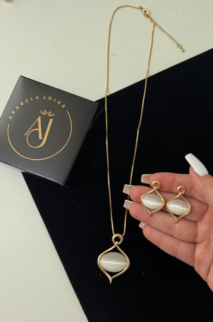 CONJUJNTO SEMIJOIA MADREPÉROLA MEIO GOTA