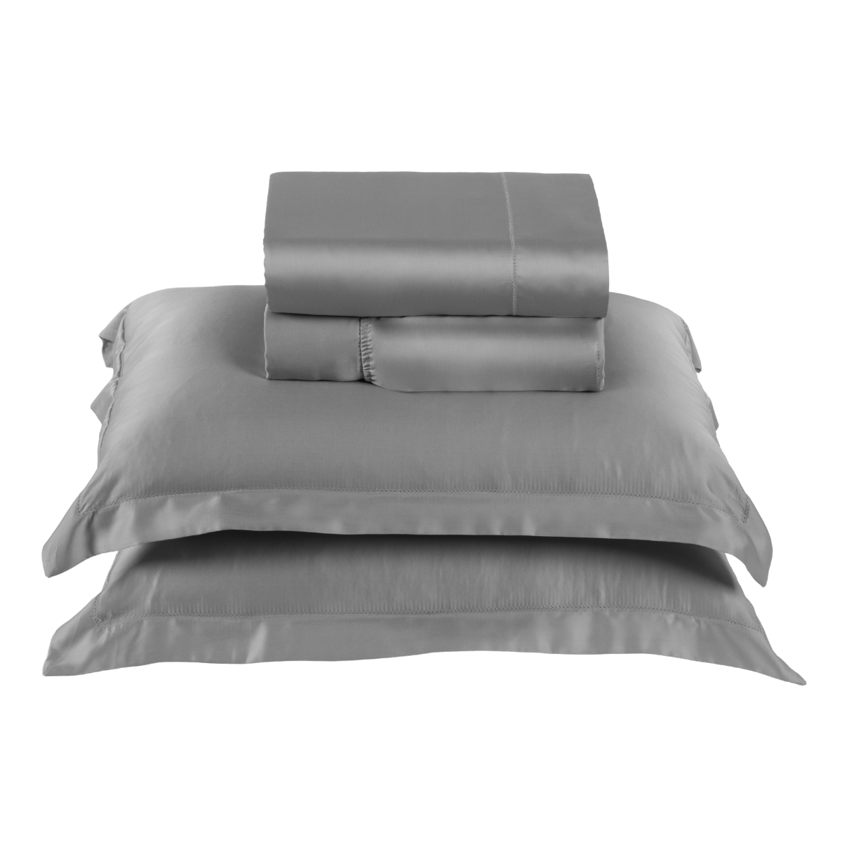 Jogo de Cama Casal Fibra de Bambu 4 Peças 300 Fios Premium Toque Macio com Ponto Ajour - Cinza