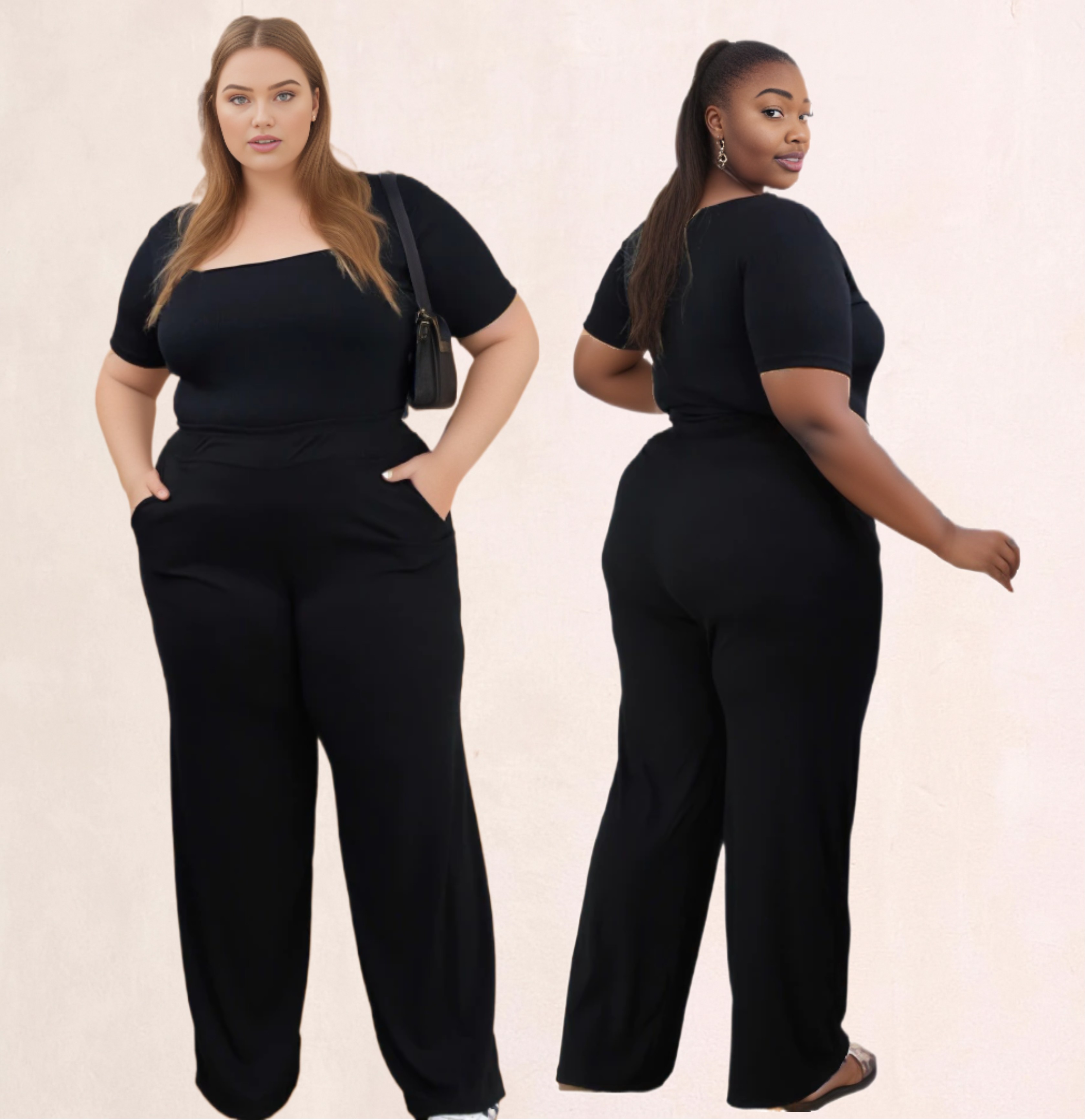 Conjunto Plus Size Feminino Blusa Decote Quadrado e Calça Pantalona WIdeleg do GG AO G3