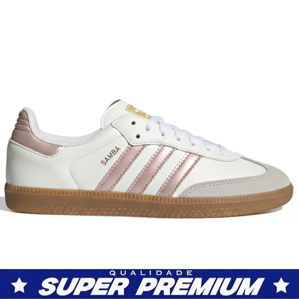 Tênis Samba Branco e Rosa Refletivo