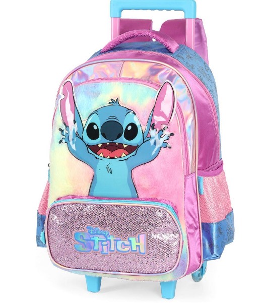MOCHILA INFANTIL COM RODINHA STITCH G C/CETIM E PELUCI LUXCEL