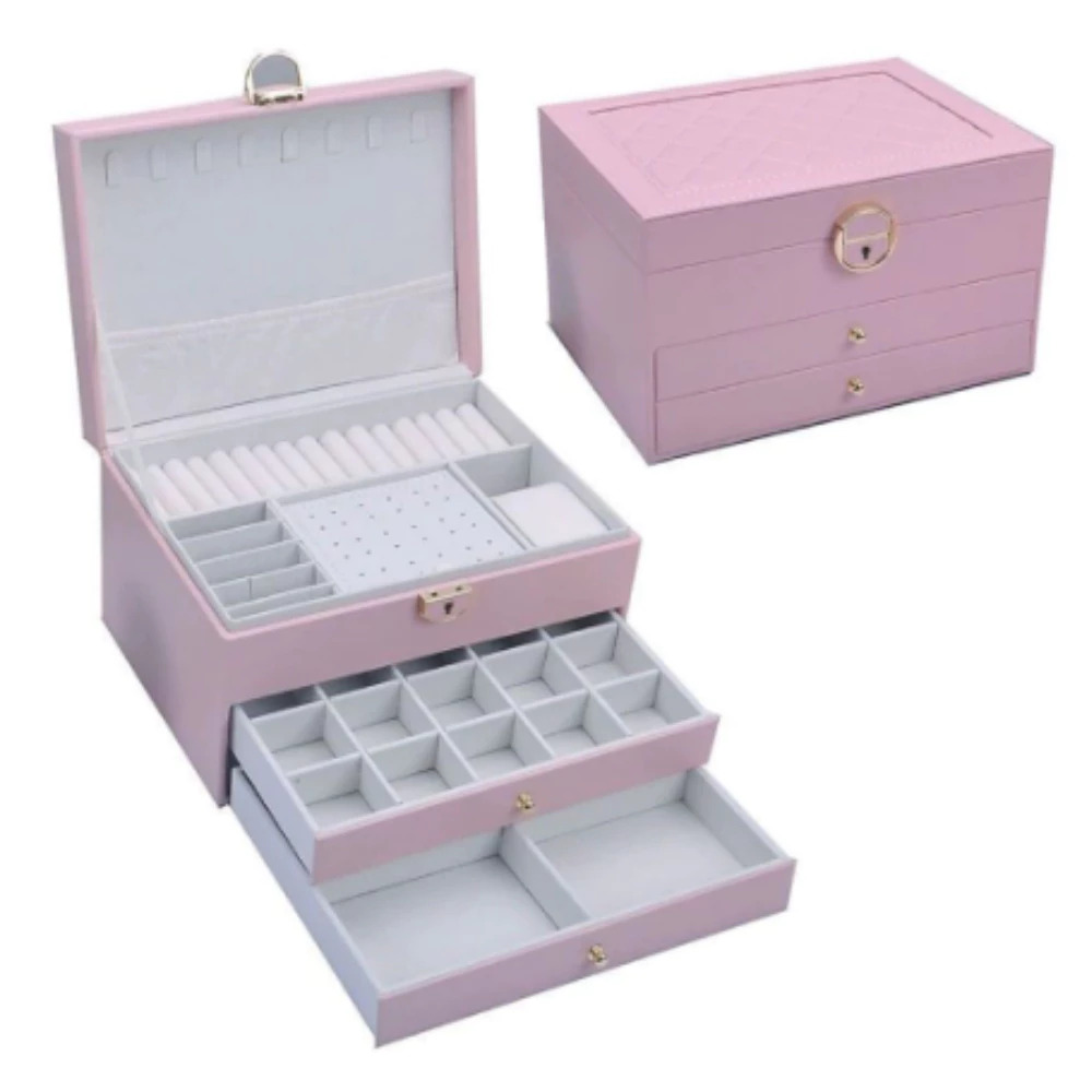 Sofisticação, Proteção e Espaço em Cada Detalhe - Porta Joias Rosa 3 Camadas