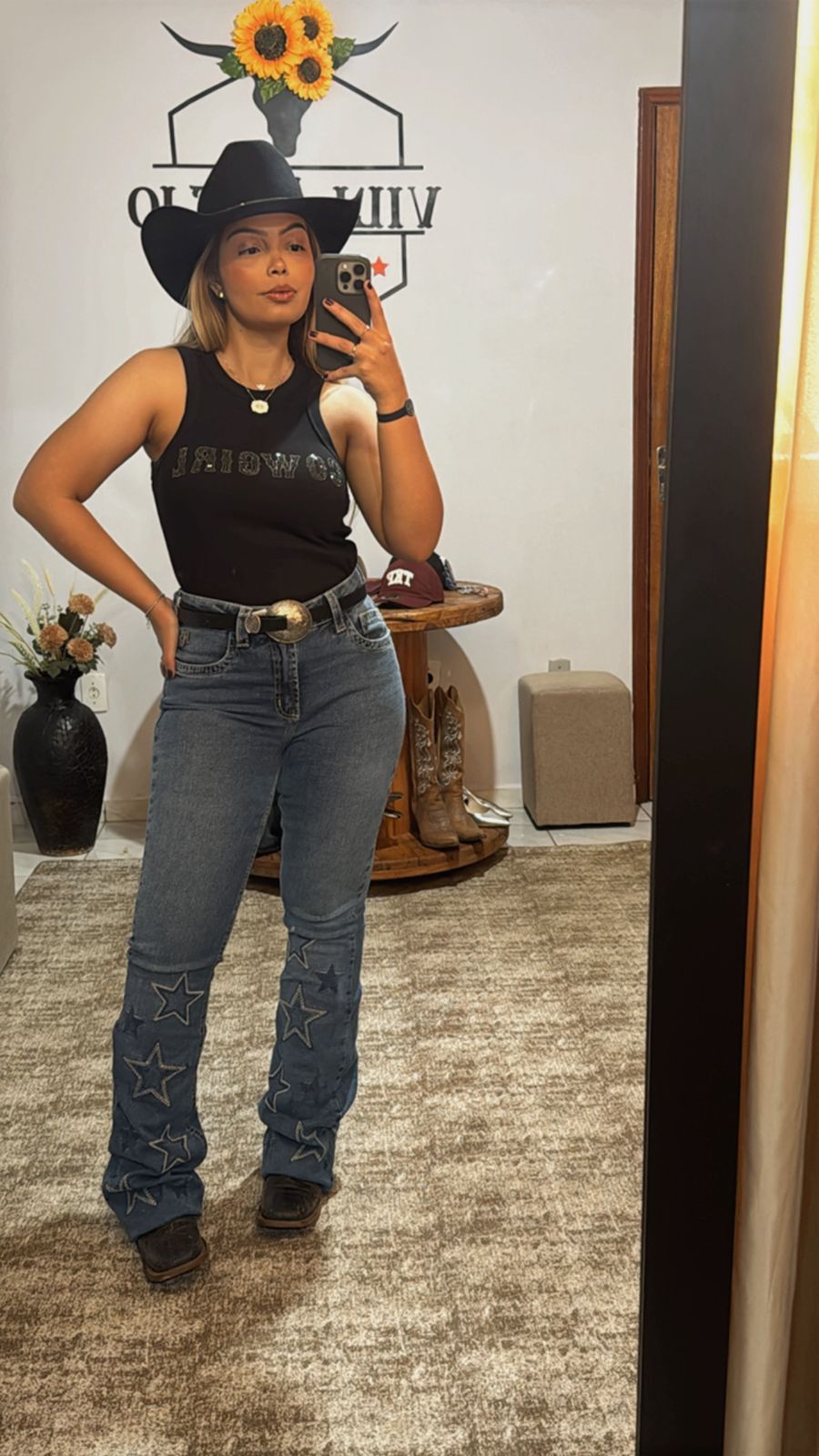 REGATA CANELADA COWGIRL - PRETA