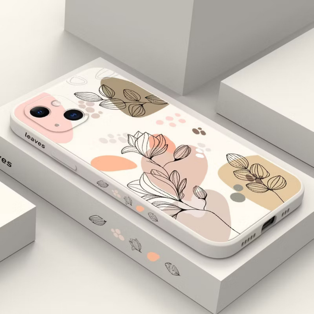 Plantas Abstratas Caso De Telefone Para iPhone 16 11 12 13 14 15 Pro Max XS XR X 7 8 Plus SE 2020 Mini Moda Flores Padrã