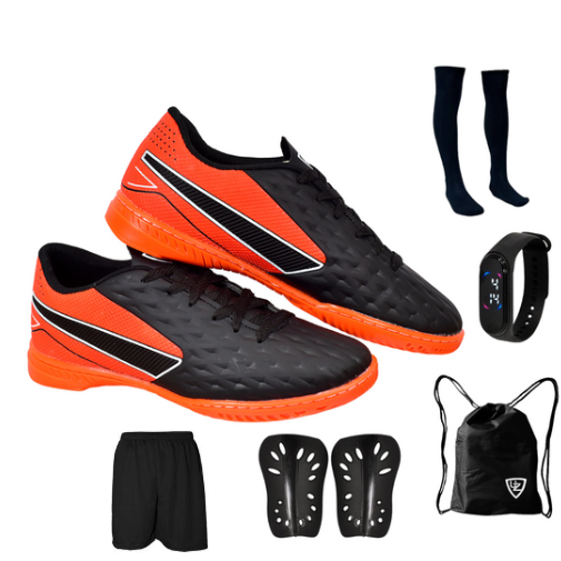 Chuteira Impactor Futsal Adulto Meião Short Mochila Caneleira Relógio