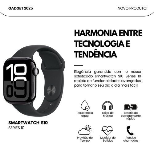 Smartwatch S10 Série 10 - ChatGPT, Ilha Dinâmica, NFC