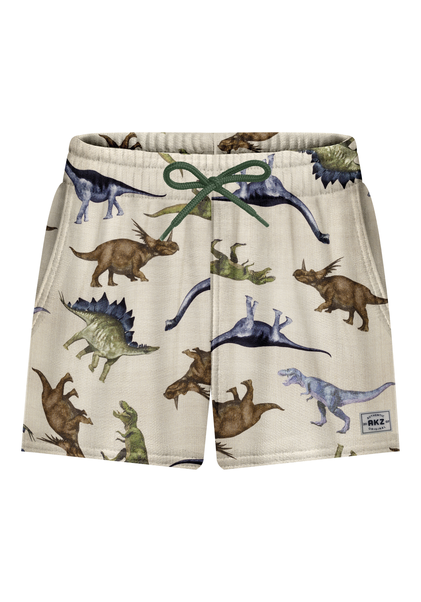SHORTS TECIDO POLITEL DINOSSAUROS BEGE ALAKAZOO