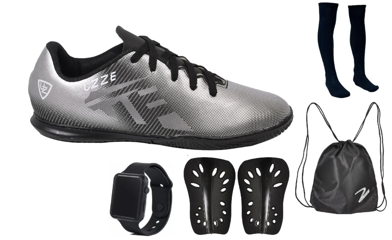 Chuteira UZ Futsal Adulto Meião Relógio Caneleira Mochila