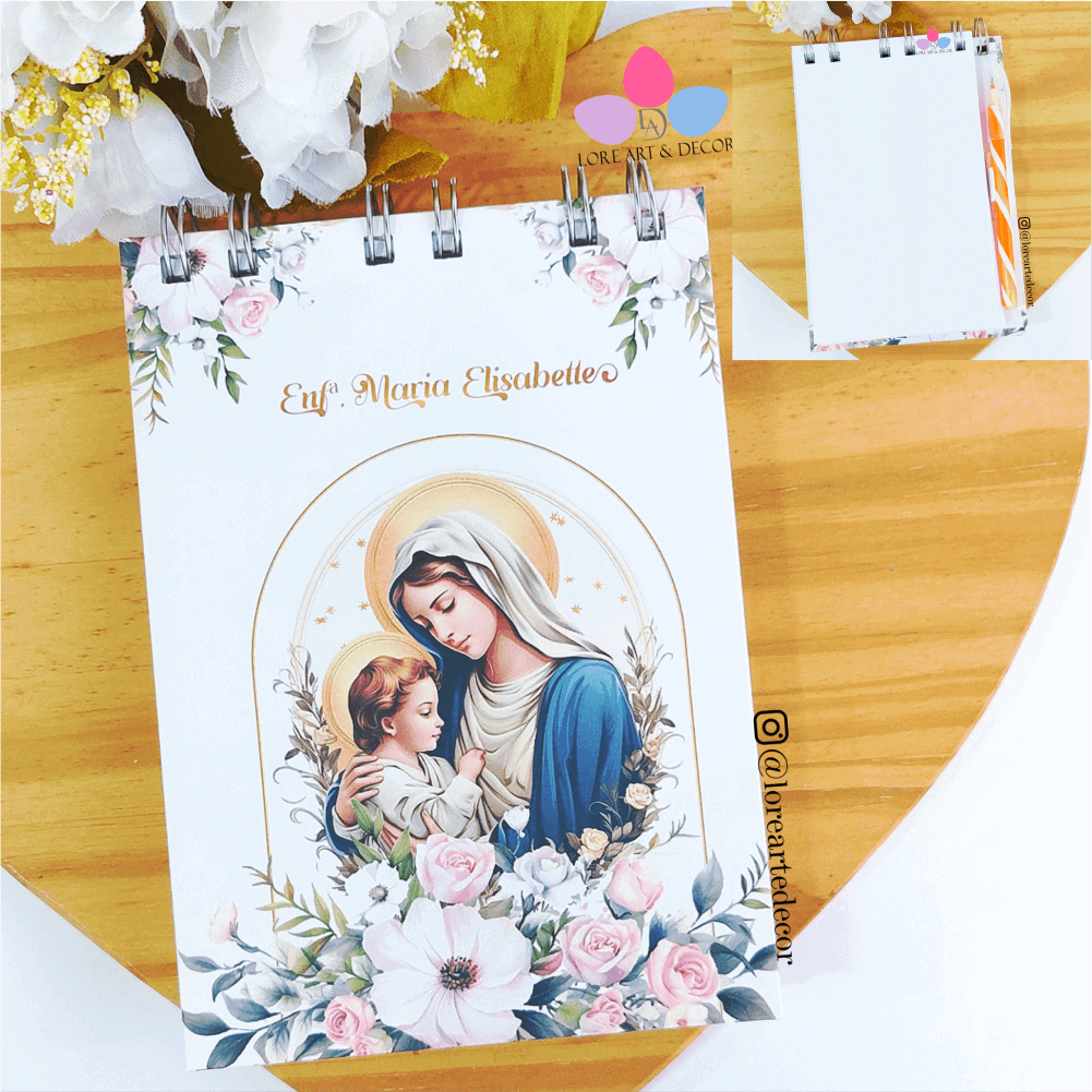 Bloco de Notas com Canetas Nossa Senhora Floral
