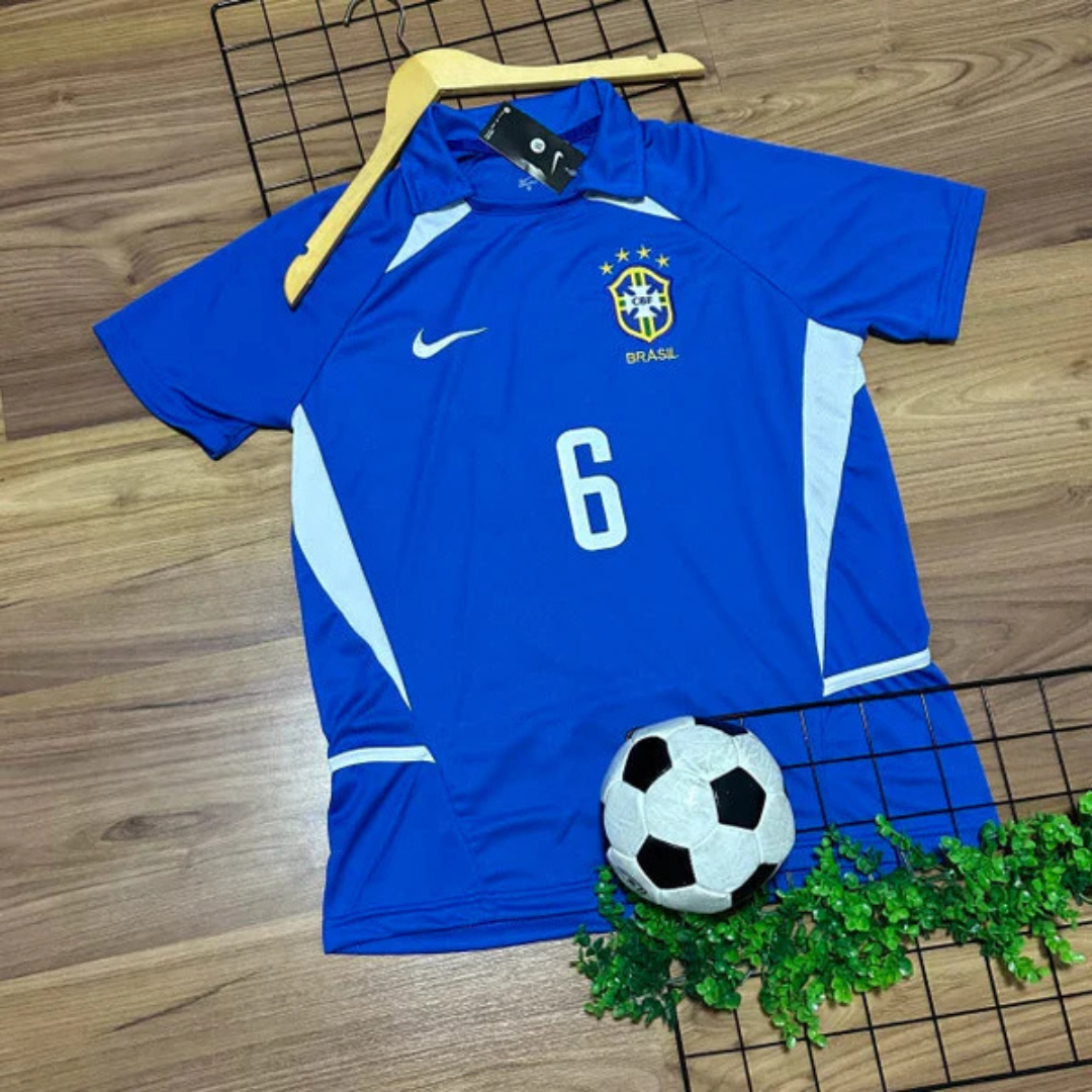 Camisa Seleção Brasileira II Azul Roberto Carlos - 2002 Retrô