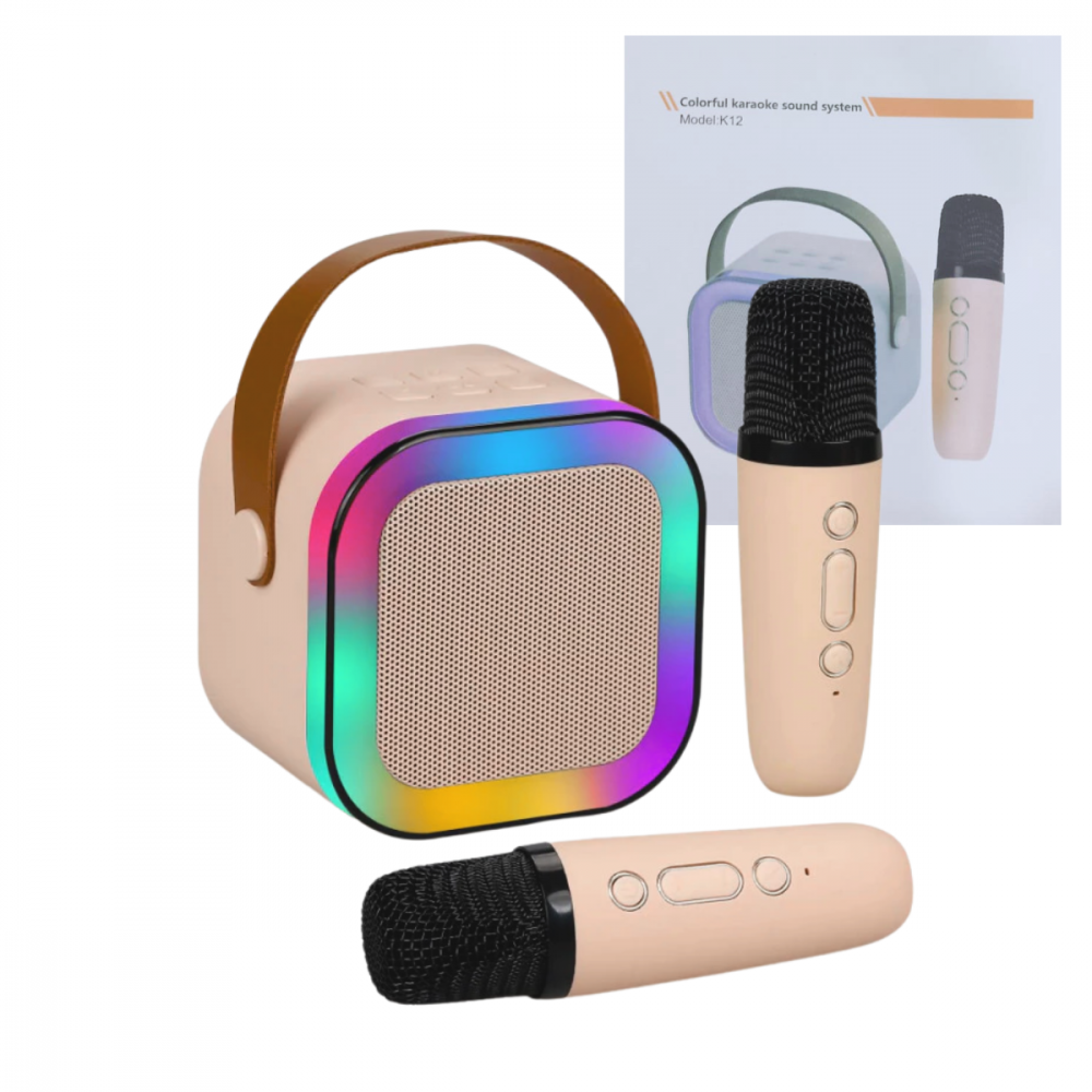 Caixa de Som Bluetooth Karaokê Portátil LED Com 02 Microfones