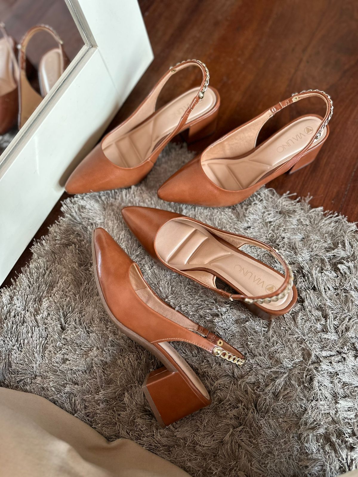 Sapato Slingback Salto Caramelo