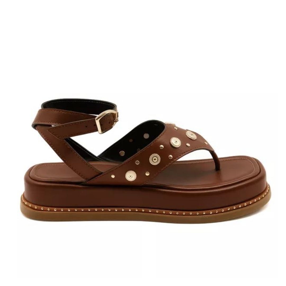 PAPETE FEMININA FLATFORM TIRAS FIVELA 23402 - CACAU