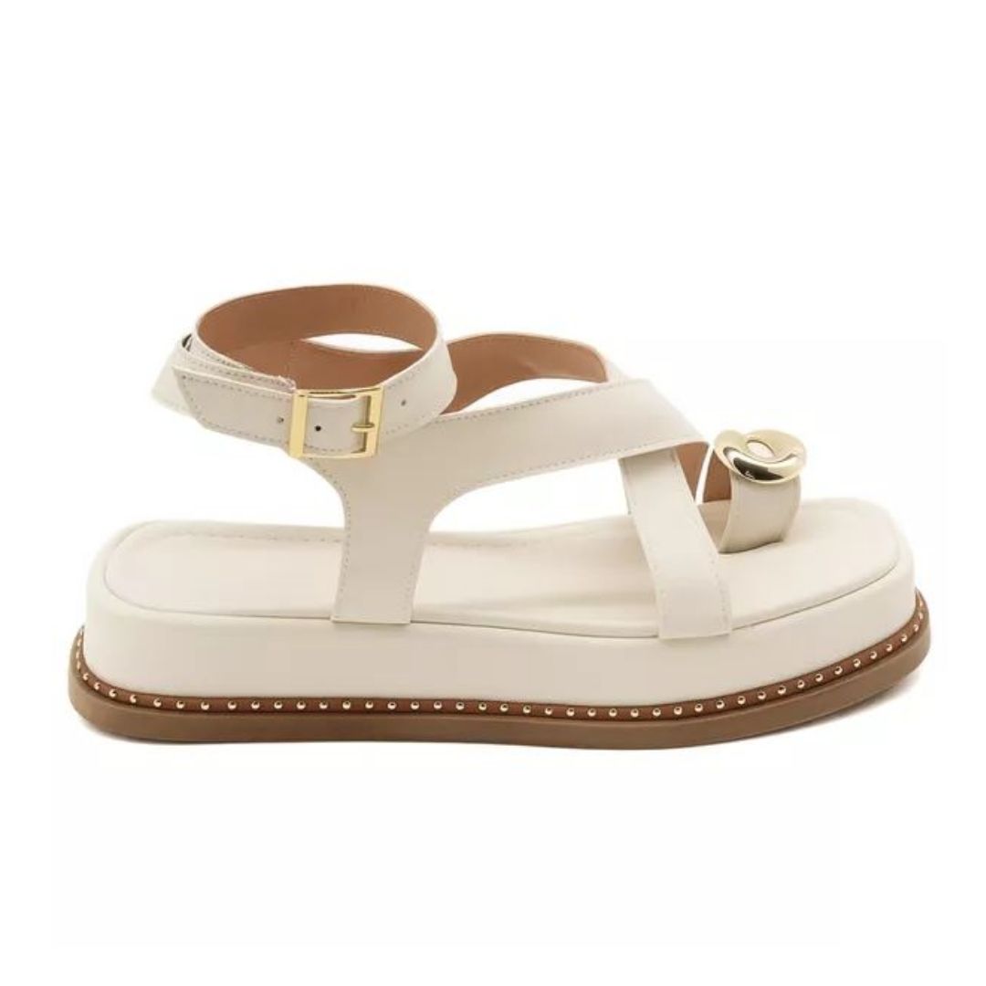 PAPETE FEMININA FLATFORM TIRAS FIVELA 23403 - OFF WHITE