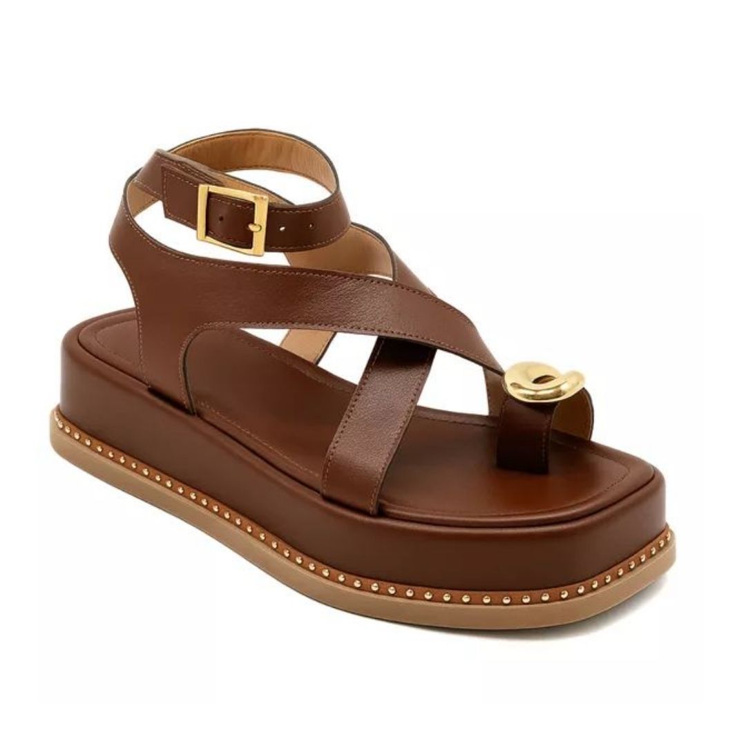 PAPETE FEMININA FLATFORM TIRAS FIVELA 23403 - CACAU