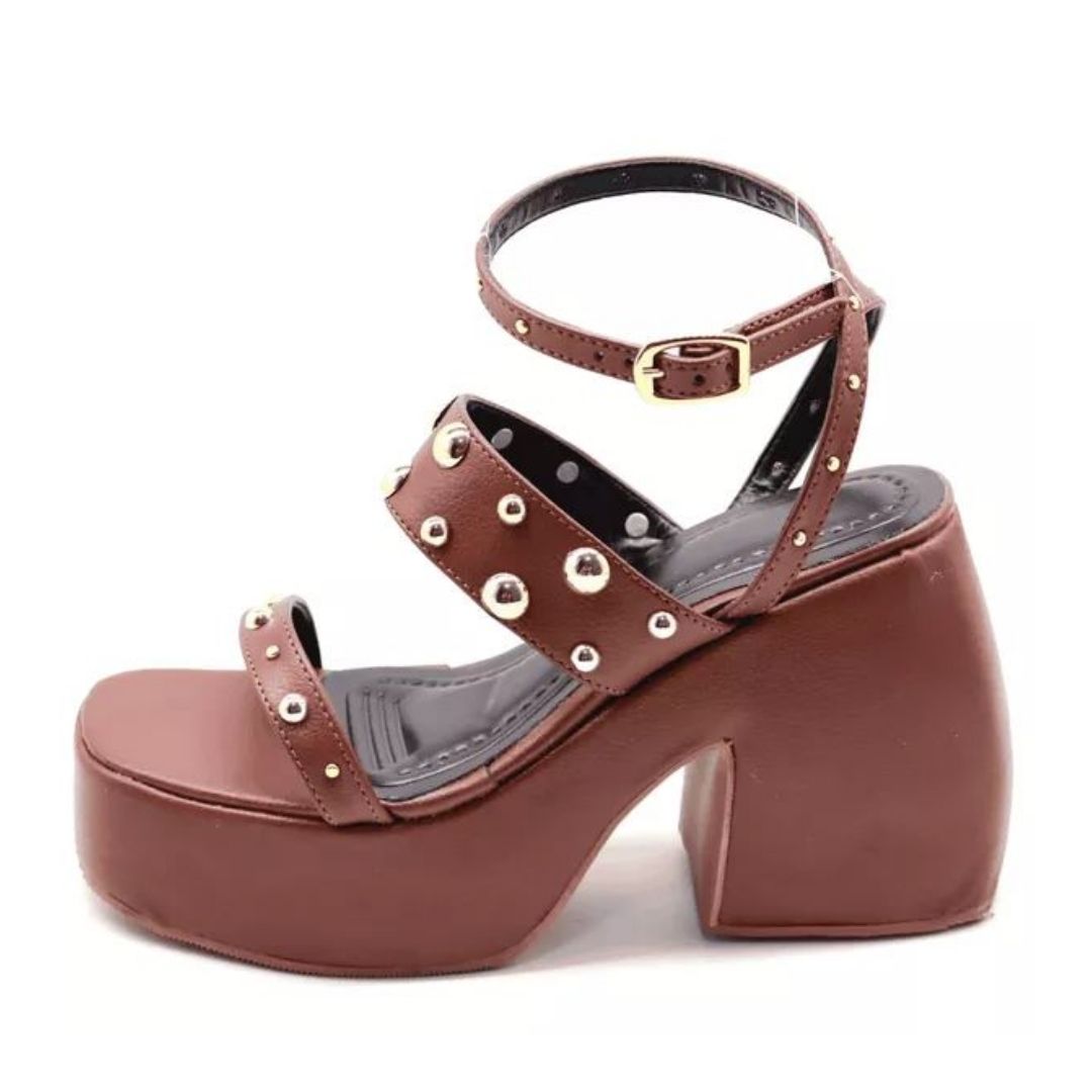 SANDÁLIA FEMININA MEIA PATA SALTO GROSSO 183180 - CACAU