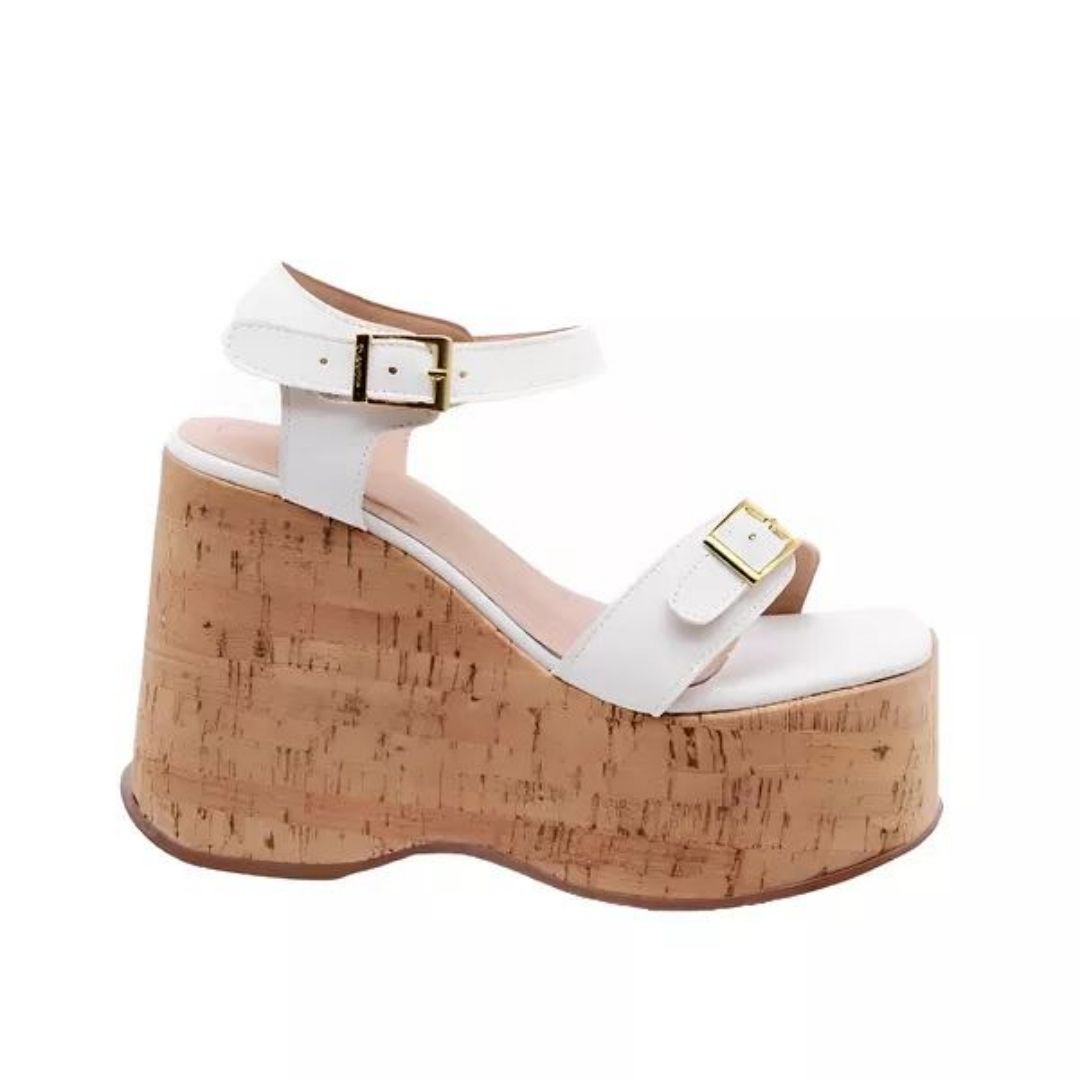 SANDÁLIA FEMININA ANABELA PLATAFORMA CORTIÇA 182176 - OFF WHITE