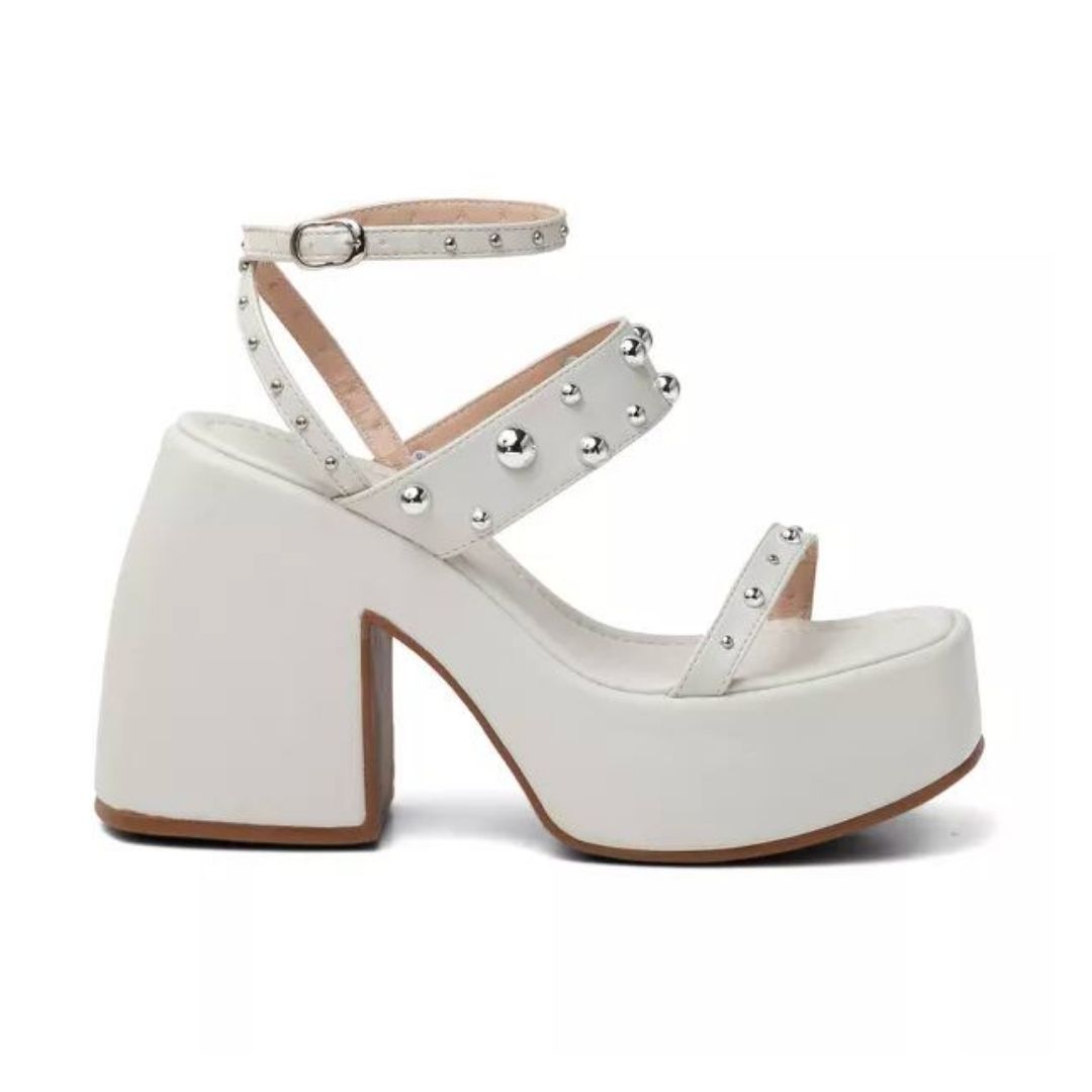 SANDÁLIA FEMININA MEIA PATA SALTO GROSSO 183180 - OFF WHITE