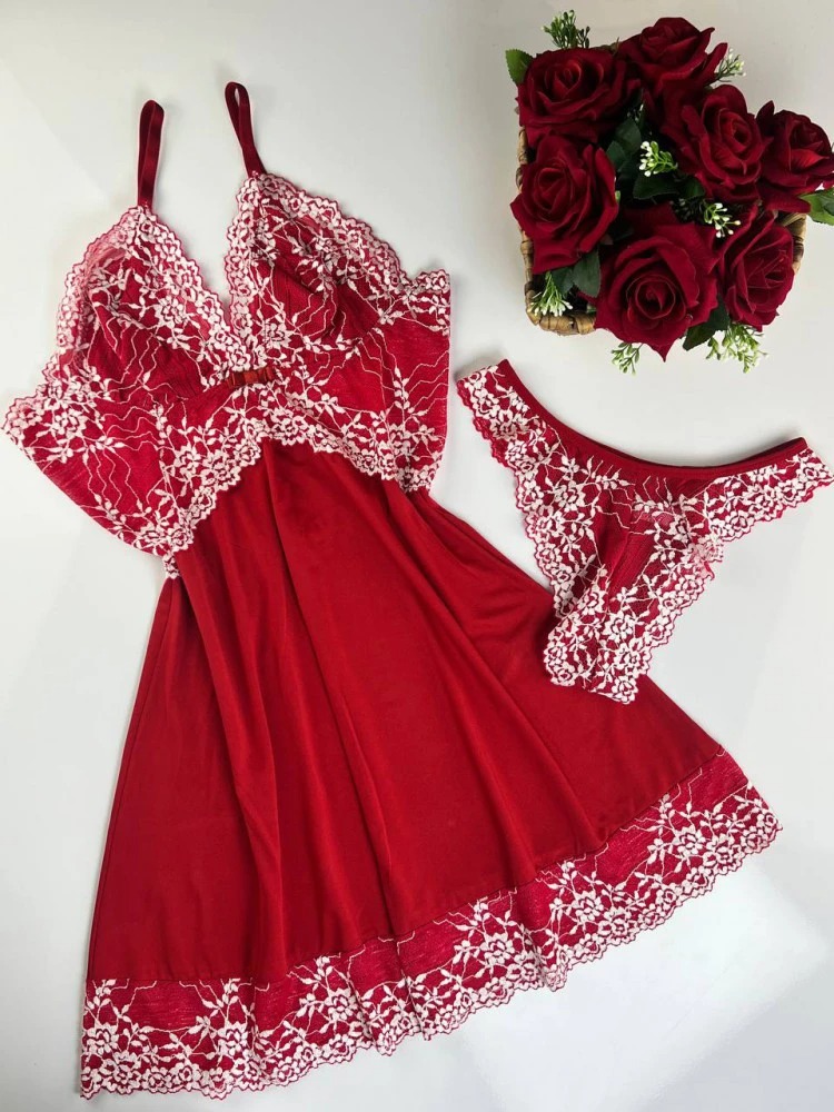 camisola bicolor vermelha com branco (a calcinha de brinde)