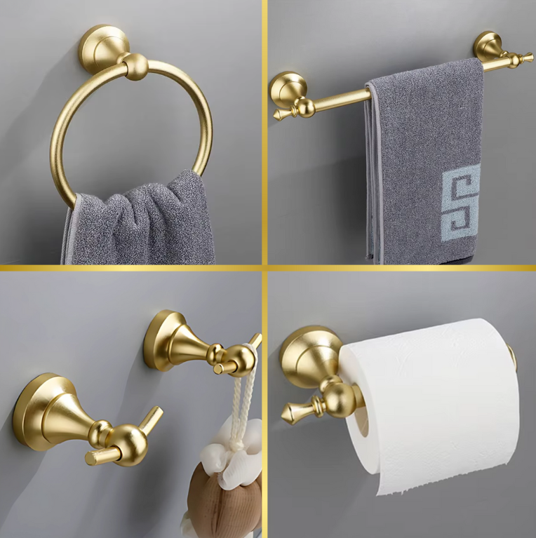 Acessórios para Banheiro Ouro Escovado - 4 Peças