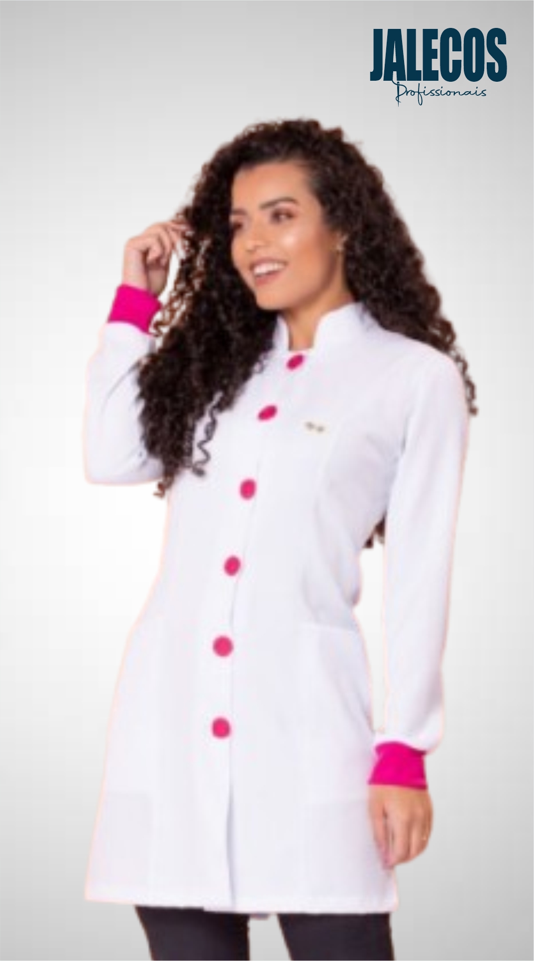 Jaleco Branco com Botões e Punhos Pink