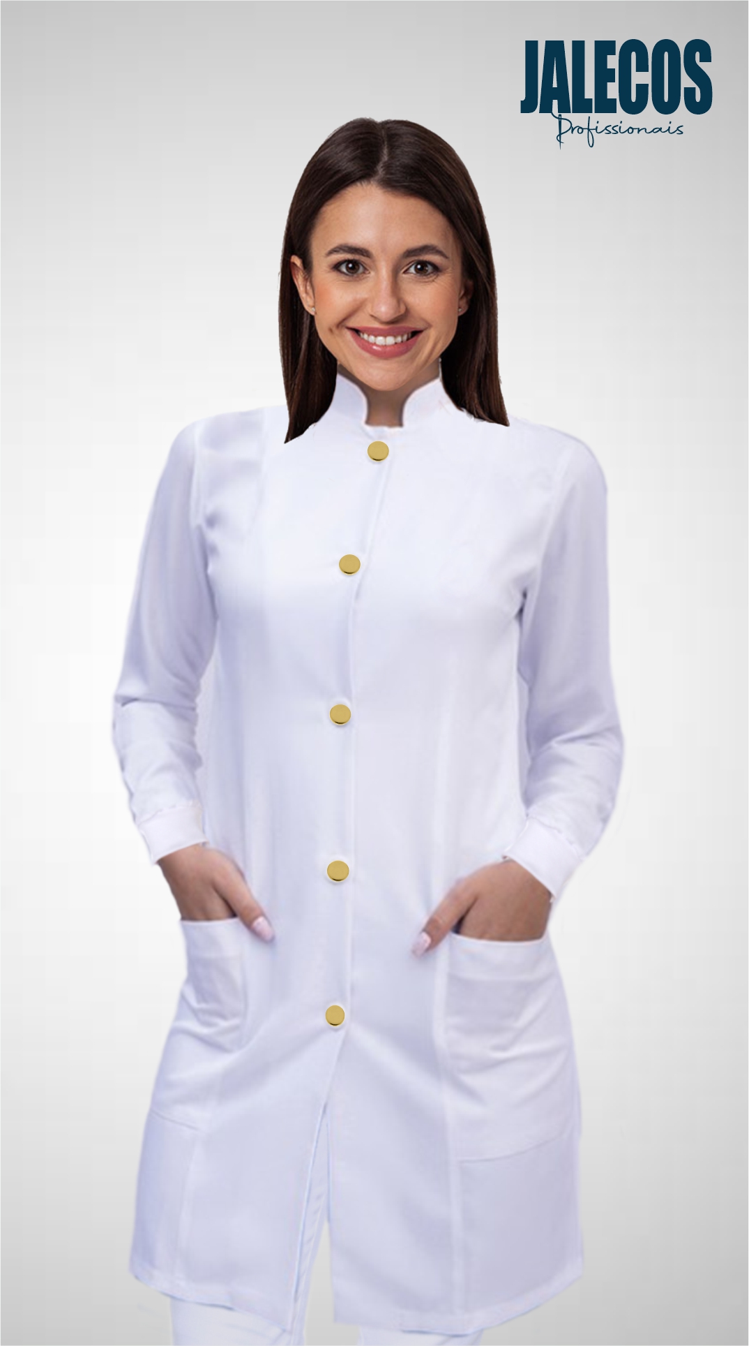 Jaleco Branco Feminino cm Botões dourados