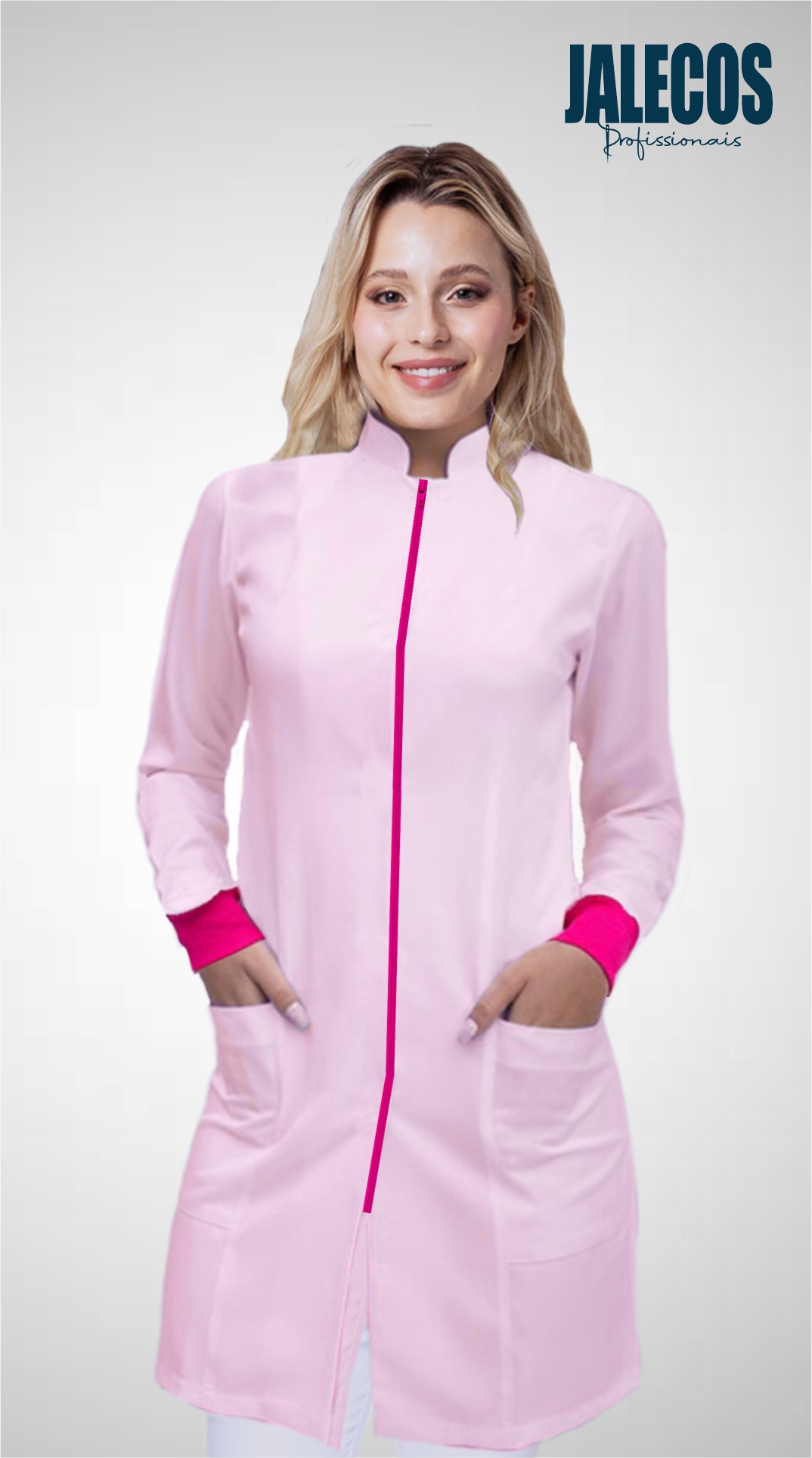 Jaleco Rosa Bebê com Zíper e punho Pink